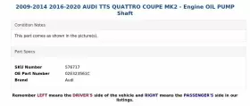 02e323561c Audi 2009-2014 2016-2020 Tts Quattro Coupe Mk2 - Engine Oil Pump Shaft #3