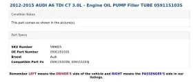 059115103s Audi 2012-2015 A6 Tdi C7 3.0l - Engine Oil Pump Filler Tube #3