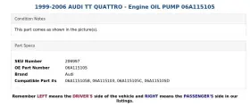 06a115105 Audi 1999-2006 Tt Quattro - Engine Oil Pump #3