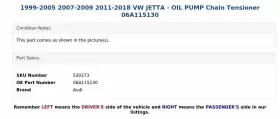 06a115130 Audi 1999-2005 2007-2009 2011-2018 Vw Jetta - Oil Pump Chain Tensioner #3