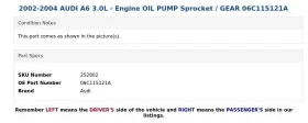 06c115121a Audi 2002-2004 A6 3.0l - Engine Oil Pump Sprocket / Gear #3
