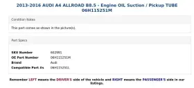 06h115251m Audi 2013-2016 A4 Allroad B8.5 - Engine Oil Suction / Pickup Tube #3