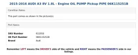 06k115251b Audi 2015-2016 A3 8v 1.8l - Engine Oil Pump Pickup Pipe #3