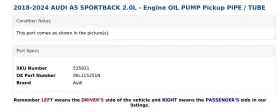 06l115251n Audi 2018-2024 A5 Sportback 2.0l - Engine Oil Pump Pickup Pipe / Tube #3