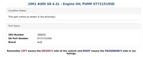 077115105d Audi 2001 S8 4.2l - Engine Oil Pump #3