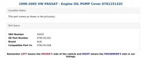 078115132c Audi 1998-2005 Vw Passat - Engine Oil Pump Cover #3