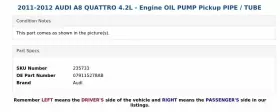 079115278ab Audi 2011-2012 A8 Quattro 4.2l - Engine Oil Pump Pickup Pipe / Tube #3