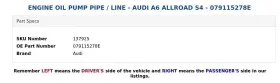 079115278e Audi Engine Oil Pump Pipe / Line - A6 Allroad S4 #3