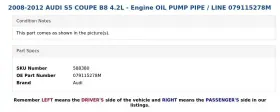 079115278m Audi 2008-2012 S5 Coupe B8 4.2l - Engine Oil Pump Pipe / Line #3