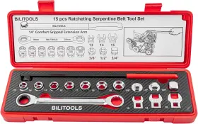 B1b992510 Bilitools 15-piece Universal Serpentine Belt Tool Set Ratcheting Red