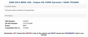 11417552899 Bmw 2008-2013 128i - Engine Oil Pump Sprocket / Gear 7552899 #3