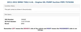 11417576306 Bmw 2011-2012 750li 4.4l - Engine Oil Pump Suction Pipe 7576306 #3