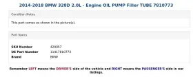 11417810773 Bmw 2014-2018 328d 2.0l - Engine Oil Pump Filler Tube 7810773 #3