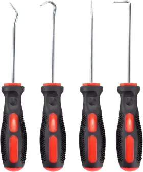 Cm-ph-4 Cartman Precision 4 Piece Pick And Hook Set Car Auto Oil Black Red Silver