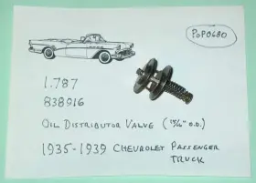 838916 Gm 1935-1939 Chevrolet Passenger Pickup Nos Oil Distributor Valve