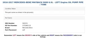 2751861115 Mercedes-benz 2016-2017 Maybach S600 6.0l - Left Engine Oil Pump Pipe / Tube #3