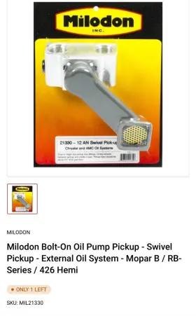 121330 Milodon 21330 One Cadmium Chry. Ext. Oil Pick Up High Performance And Racing Part