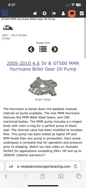 450460 Mmr 05-10 4.6 3v And Gt500 Hurricane Billet Gear Oil Pump