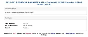 94610711420 Porsche 2011-2016 Panamera 970 - Engine Oil Pump Sprocket / Gear #3