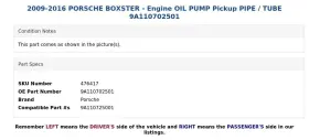 9a110702501 Porsche 2009-2016 Boxster - Engine Oil Pump Pickup Pipe / Tube #3