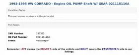 021115116a Volkswagen 1992-1995 Vw Corrado - Engine Oil Pump Shaft With Gear #3