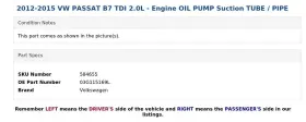 03g115169l Volkswagen 2012-2015 Vw Passat B7 Tdi 2.0l - Engine Oil Pump Suction Tube / Pipe #3