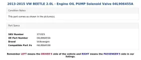 04l906455a Volkswagen 2013-2015 Vw Beetle 2.0l - Engine Oil Pump Solenoid Valve #3