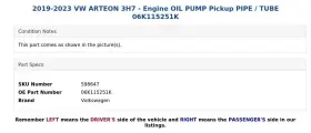06k115251k Volkswagen 2019-2023 Vw Arteon 3h7 - Engine Oil Pump Pickup Pipe / Tube #3