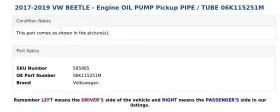 06k115251m Volkswagen 2017-2019 Vw Beetle - Engine Oil Pump Pickup Pipe / Tube #3